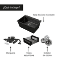 thumbnail image 2 of Fregadero Tarja Cocina Cubeta Negro Mate 45×60×20 Accesorios Negro, 2 of 6