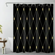 HVEST Black and Gold Geometric Shower Curtain, Geometric Pattern Bathroom Curtain Modern Minimalist Polyester Fabric Decor Curtain with Hooks, 60X72 inch