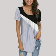 ZVAVZ Women Fashion Printed Casual V-Neck Short Sleeve Loose T-Shirt Blouse Tops