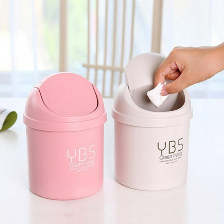 2 Pcs Plastic Mini Wastebasket Trash Can with Swing Lid, Tiny Desktop Waste  Garbage Bin for Home, Office, Kitchen, Vanity Tabletop, Bedroom, Bathroom 