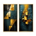 thumbnail image 2 of Designart "Interlude in Yellow Abstract Expressionism in Teal" Abstract Painting Framed Wall Art Set Of 2 - Modern Gold Gallery Wall Frame Set For Home Decor, 2 of 6