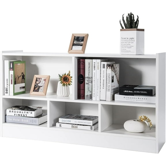 CZMJY 5 Cube Bookcase, 2 Tier Wooden Storage Open Bookshelf, Multipurpose Display Storage Cabinet for Living Room, Bedroom, Hallway, Kid's Playroom, Reading Nook (White)