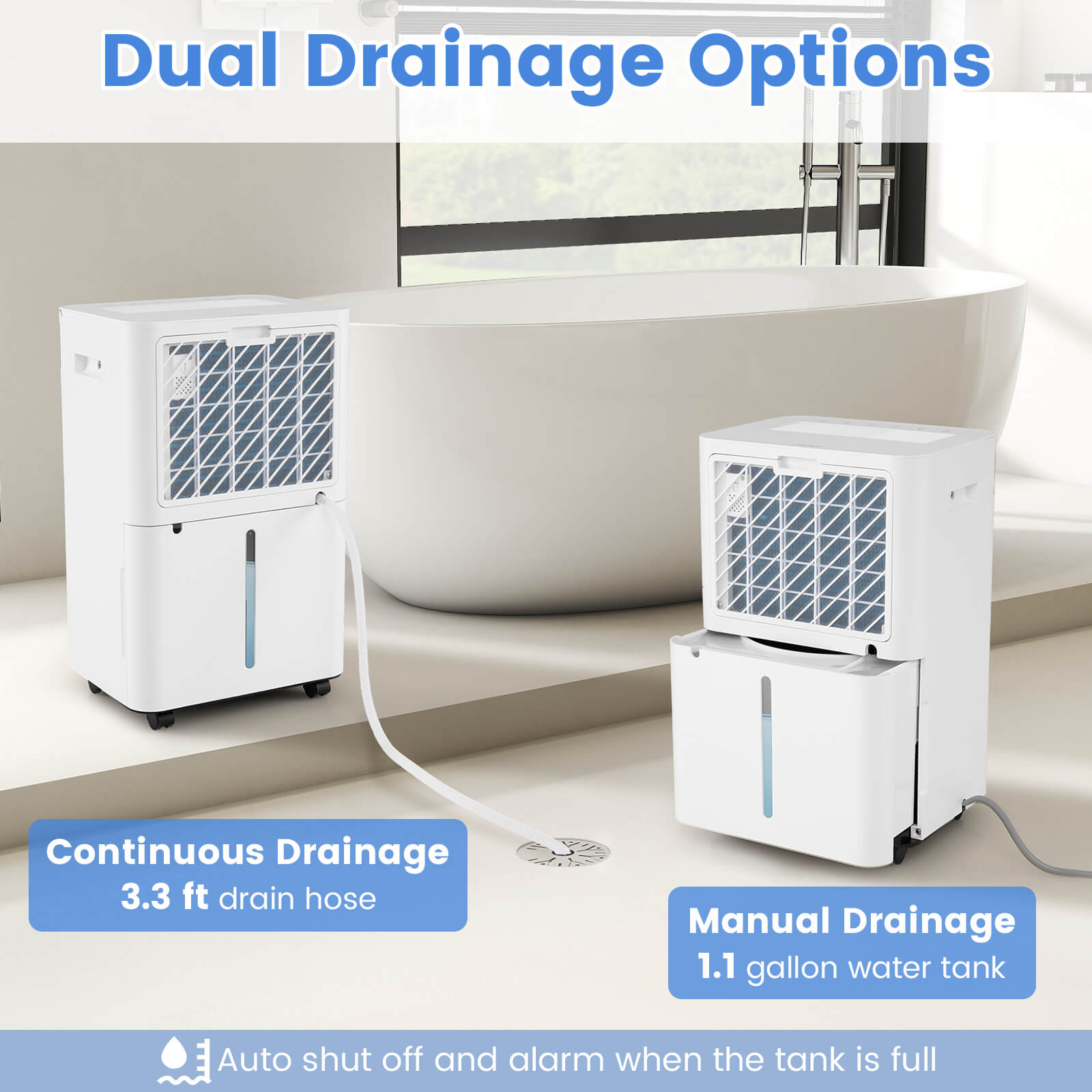 Costway 16-Pint(DOE) Dehumidifier with 3 Modes LED Display For Home 4500 Sq. ft Coverage Area (MAX 54Pint at 95°F, 90%RH)
