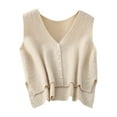 thumbnail image 3 of Milageto Women Sweater Vest Breathable V Neck Casual Fashion Jumpers Sleeveless Gilet Apricot, 3 of 8