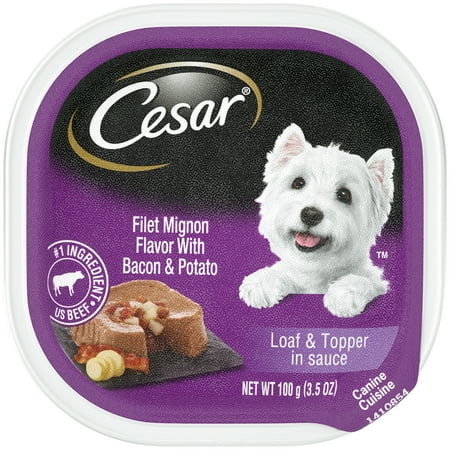 CESAR Wet Dog Food Loaf & Topper in Sauce Filet Mignon Flavor With Bacon & Potato, 3.5 oz. (Best Way To Cook Bacon Wrapped Filet)