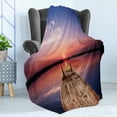 thumbnail image 4 of Dock Soft Flannel Fleece Blanket, Sunset Horizon Reflecting on Lake Deck View Countryside Idyllic Panorama, Cozy Plush for Indoor and Outdoor Use, 50" x 60", Violet Blue Coral Camel, by Ambesonne, 4 of 5