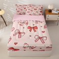 thumbnail image 2 of Homewish Pink Red Love Heart Bow Zipper Twin Comforter Sets with Fitted Sheet and 2 Pillowcases for Girls, Cartoon Stars Print Zipper Bedding Set, Pink Reversible, 4pcs, 2 of 6