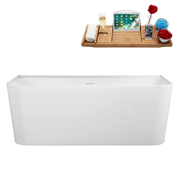 55" Streamline B-372-132-BBR Soaking Freestanding Tub and Tray With Internal Drain in Brushed Brass