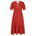 thumbnail image 4 of QIPOPIQ Robes pour Femmes Robe Midi à Étages Manches Courtes Robes Décontractées Tendance Robe d'Été Imprimée Col en V Taille Haute Manches 1/2 Longue Robe Offres 2023, 4 of 8