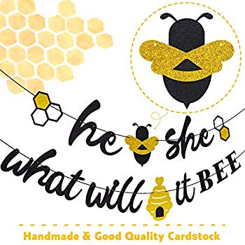 Bee Gender Reveal What Will It Bee Banner He Or She Beehive Themed Backdrop Black Glitter Baby Shower Party Supplies Decorations Walmart Com