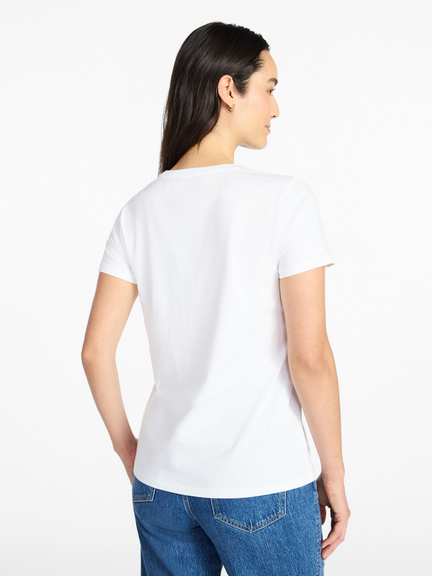 Time and Tru Women's Cotton Crewneck Tee with Short Sleeves, Sizes XS-XXXL
