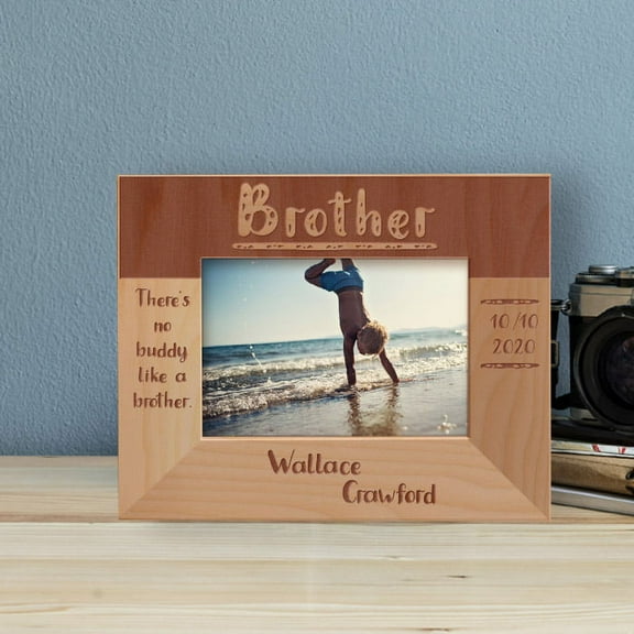 There's No Buddy Like A Brother Personalized Wooden Frame-5" x 3 1/2" Brown Horizontal