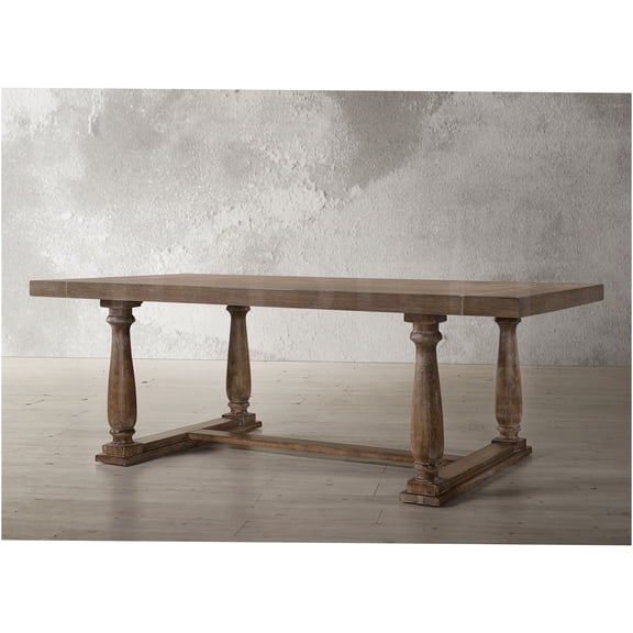 JERFIT Farmhouse Dining Table for Kitchen, Weathered Oak Finish Trestle Table with Solid Wood Base, Rectangular Fixed Top Dining Room Table