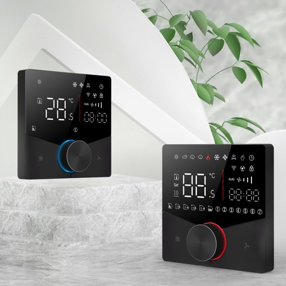 LED Panel Wifi Thermostat, Energy Saving Control and 2 Color Design for Central Air Conditioning Controller, with 8 Lighting Effects and Xmas Mode, Large Touch Keys, Compatible