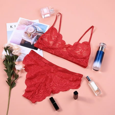DondPO Lingerie for Women Lingerie Set Bra Wireless Set Gathered Underwear Pajamas Sexy Women s Lingerie Set Thin Lace Women s Lingerie Sleep & Lounge Sexy Pajama Sexy Lingerie Red M