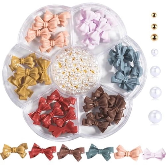 TopLLC Nail Art Accessories Colorful Bow-Knot Nail Studs Rhinestones Crystal 3 D Bows Nail For Acrylic Nails Design DIY Decoration Jewel Stones Nail Art Rhinestones Nail patches