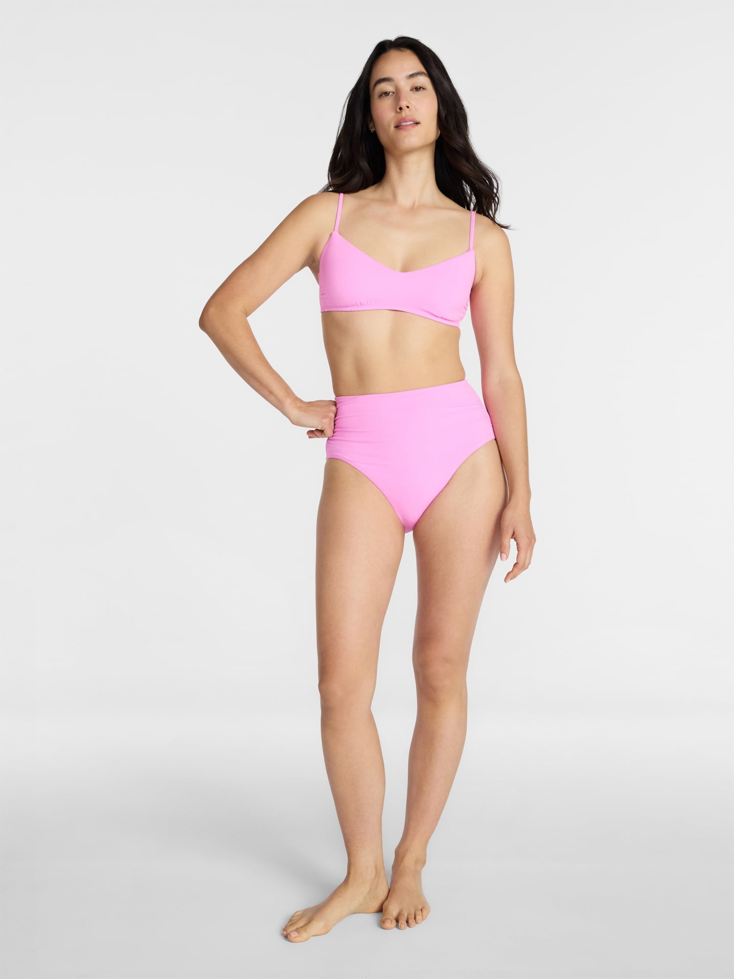 Time and Tru Women's and Women's Plus Ribbed High Waisted Bikini Bottoms, Sizes XS-3X
