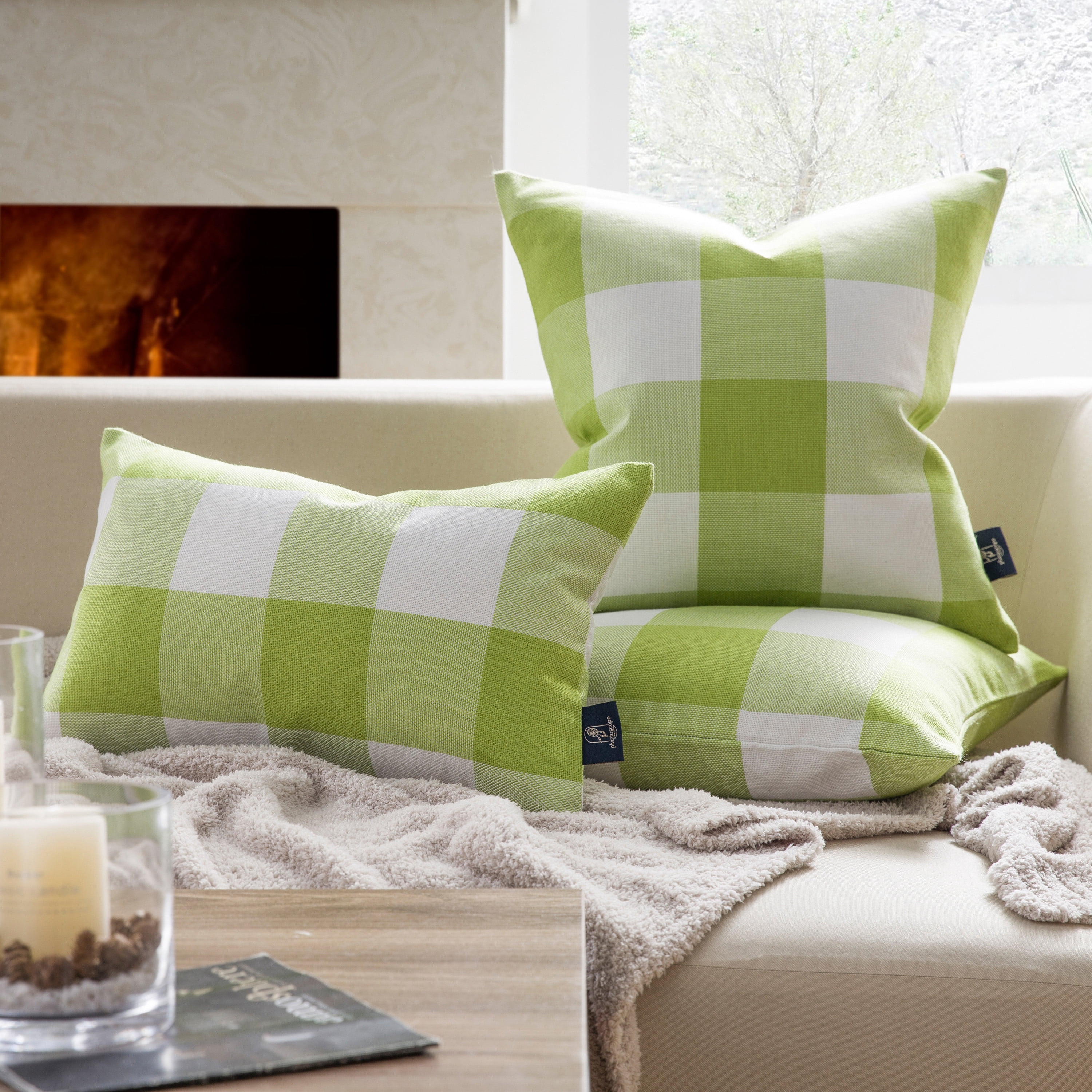 Buffalo Checker Plaids Series Cushion Rectangle Decorative Throw Pillow, Cusion for Couch, 12" x 20", Green, 2 Pack