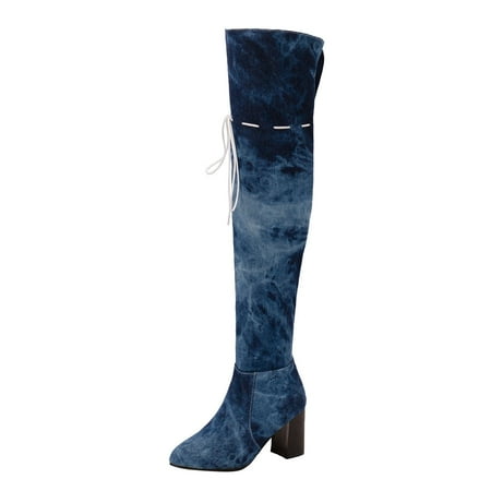 

TALKVE Women s Autumn And Winter Cowboy High Above Knee Thick Heel Side Zipper Long Boots