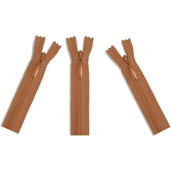 Invisible (Conceal) YKK Zippers - Perfect for Clothes, Crafts & Sewing Projects - Color: Tan #189 - Made in The United States (3 Zippers Per Pack) (24" Inches)