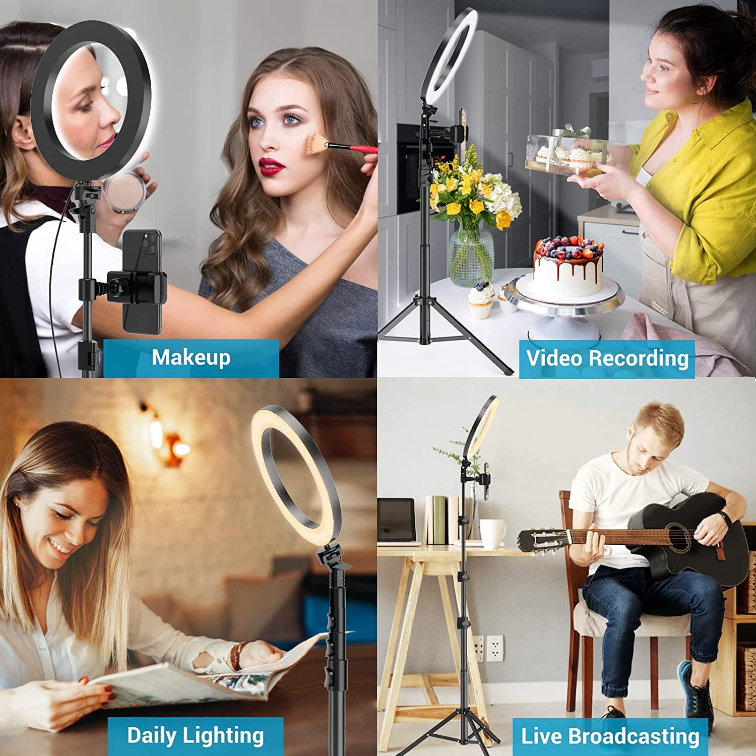 iMucci 9" LED Ring Light with Stand and Phone Holder, 50" Extendable Tripod with Remote, Selfie Halo Light for Live Streaming/Makeup/Vlogging/Photography, Compatible with Phones and Cameras