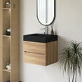 thumbnail image 2 of 24" Wall Mounted Floating Bathroom Vanity in Oak with Black Quartz Sink, 2 of 12