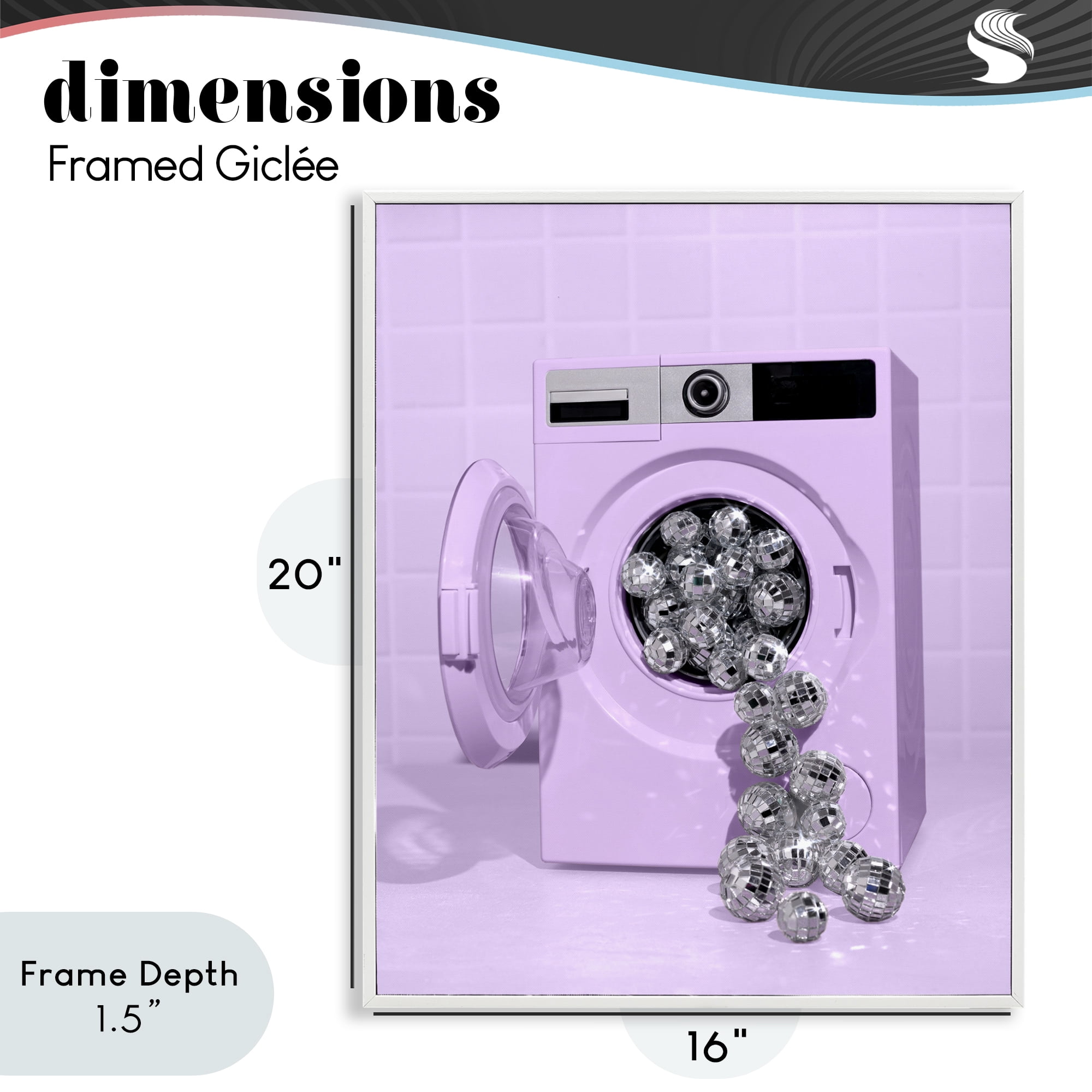 Stupell Industries Disco Laundry Machine over Purple White Framed Giclee Art, design by LISH Creative