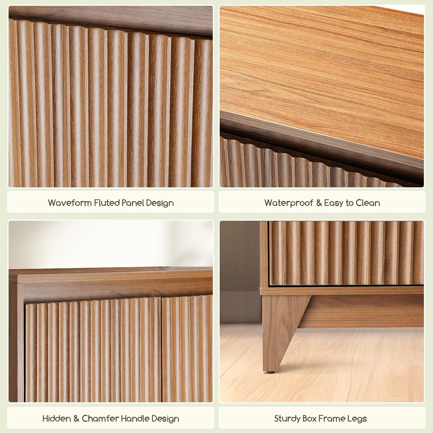 UPGO 31'' Modern Farmhouse Sideboard Buffet Cabinet with Storage, Fluted Panel Doors & Adjustable Shelves (brown)