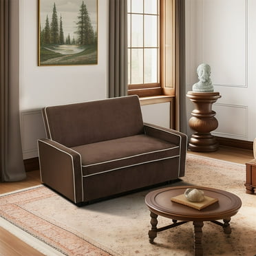 Hommoo Sofa,Modern Flannel 1-Piece Living Room Sofabed,Home Furniture Sofabed with Armrest,Brown