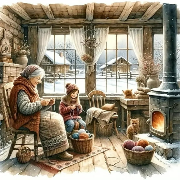 5D DIY Diamond Art Kits for Adults Beginners,Winter Wooden House Full Drill Diamond Dots Gem Art,Home Wall Decor 13.8x13.8inches.