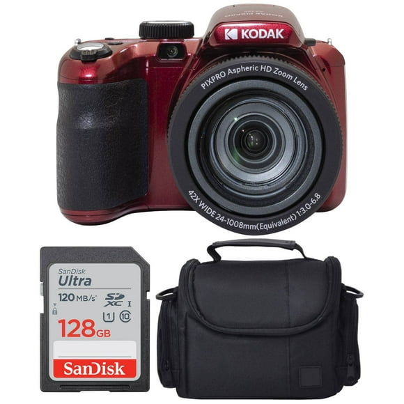 Kodak PIXPRO AZ425 Digital Camera 42X Optical Zoom (Red) Camera Case 128GB Memory Card