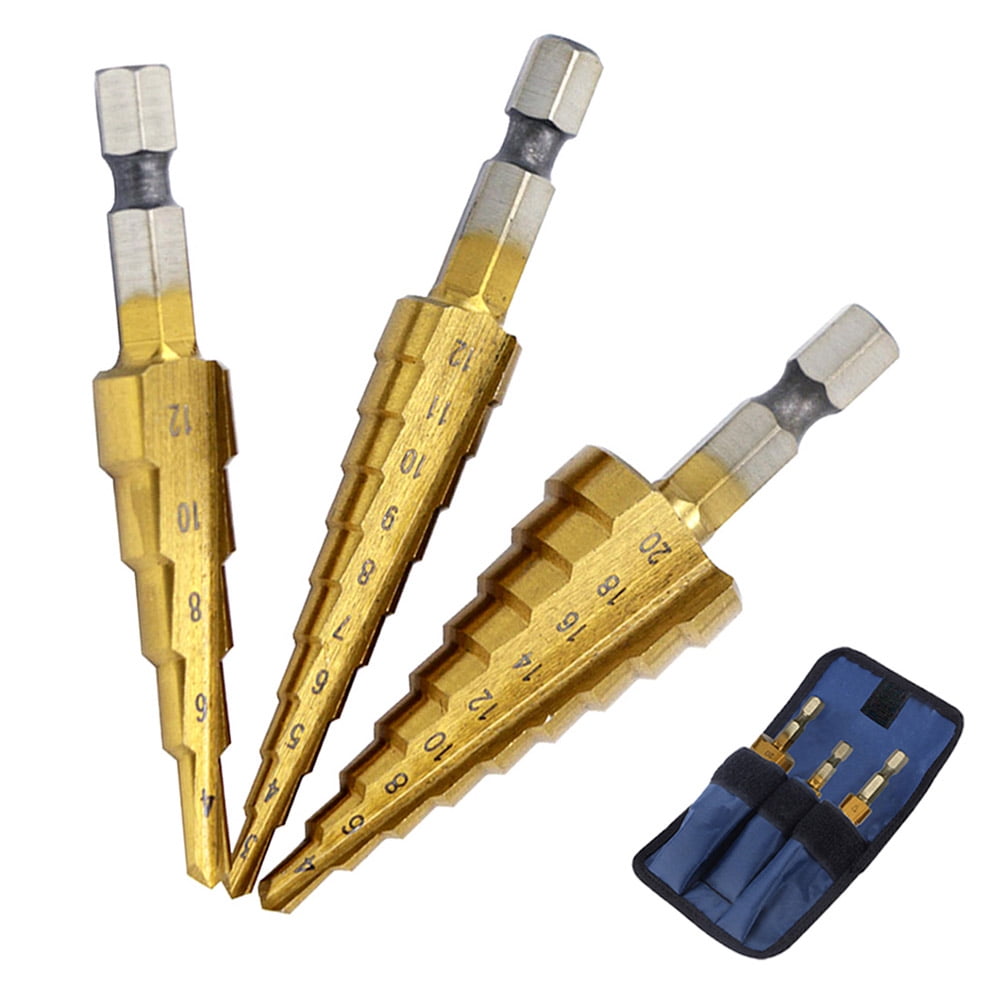 Willstar 3Pcs HSS High Speed Steel Step Drill Bit Set with Aluminum