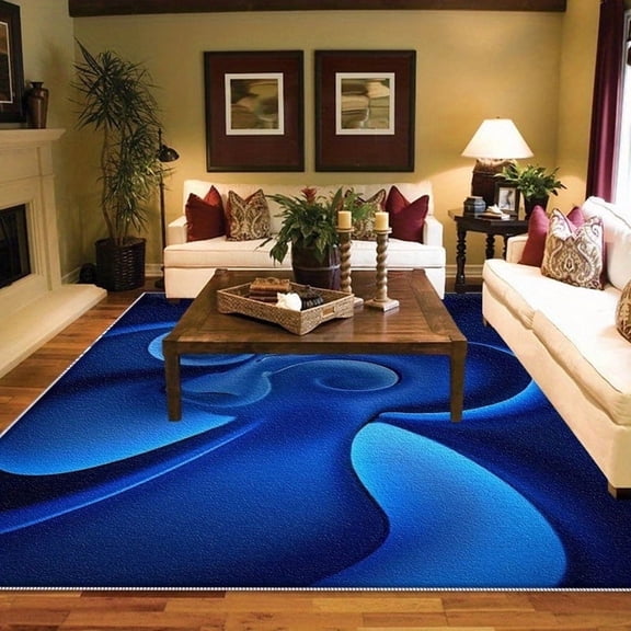 1PC Abstract Blue Area Carpet Partial Carpet, Lightweight Washable Easy-to-Tidy Carpet Mat Festival Gift, Suitable for Living Room, Bedroom, Dining Room, Office, Balcony, Room Accessones