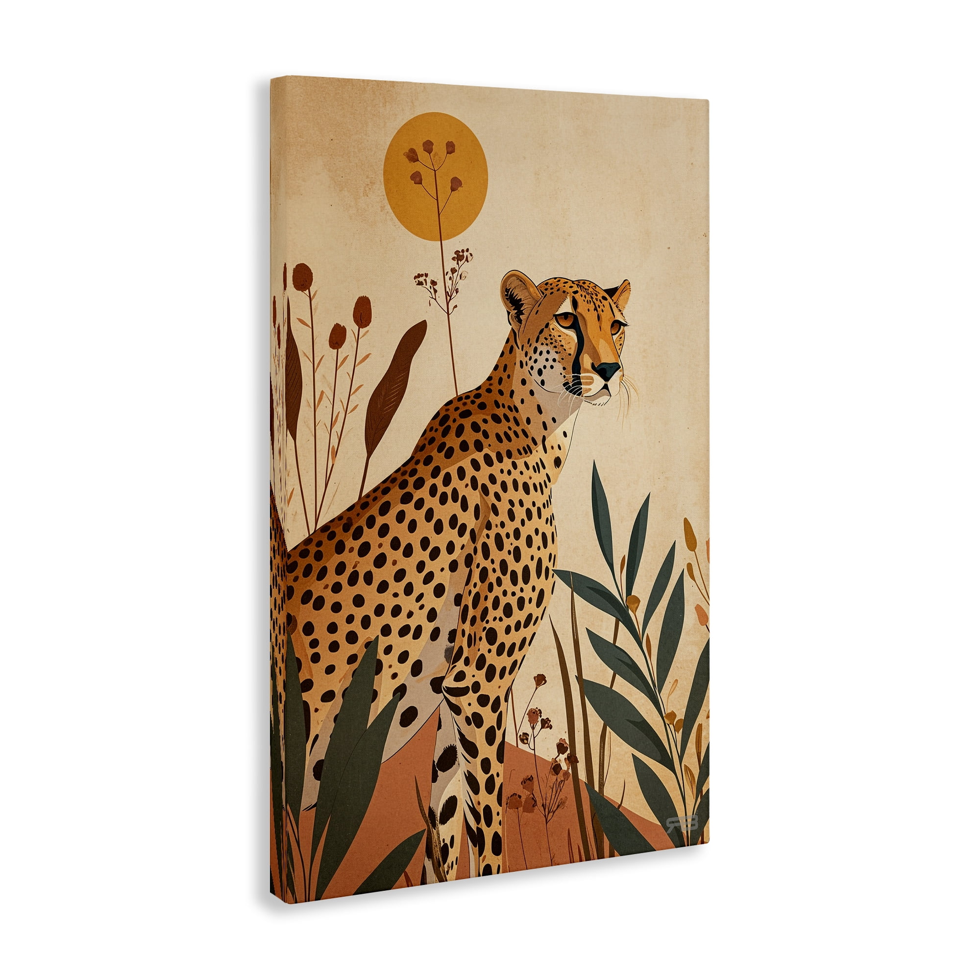 Stupell Industries Cheetah & Boho Plants Animals & Insects Painting Gallery Wrapped Canvas Art Print Wall Art, 30 x 45