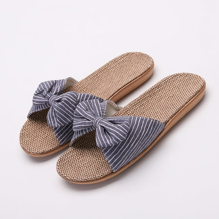

KKCXFJX slippers for women Women Female Bowknot Flax Linen Flip Flops Beach Shoes Sandals Slippers Slippers