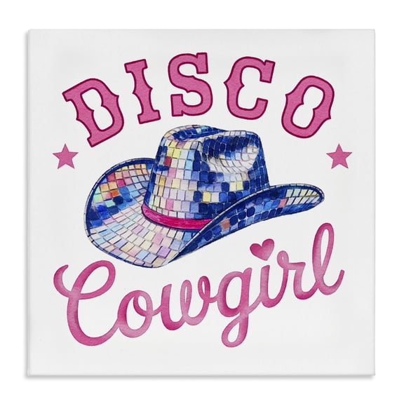 Stupell Industries Disco Cowgirl & Hat Quotes and Sayings Painting Wrapped Canvas Canvas Art Print Wall Art, 17 x 17