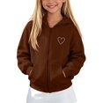 thumbnail image 2 of Tiijoy Hoodies for Girls Heart Print Fleece Zip Up Sweatshirts Jacket, Brown, Sizes 5-14, 2 of 4