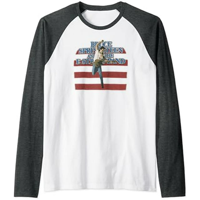 Bruce Springsteen T-Shirt de Baseball Rock Sautant par Rock Off Raglan - comme sur l'Image - 3TG