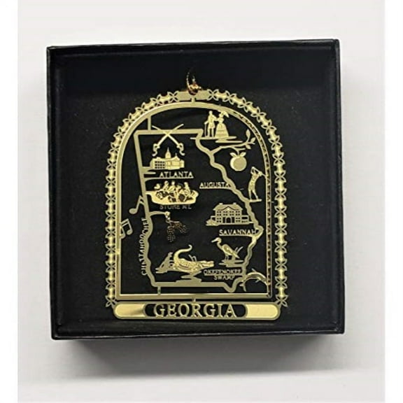 Georgia State Brass Ornament Black Leatherette Gift Box