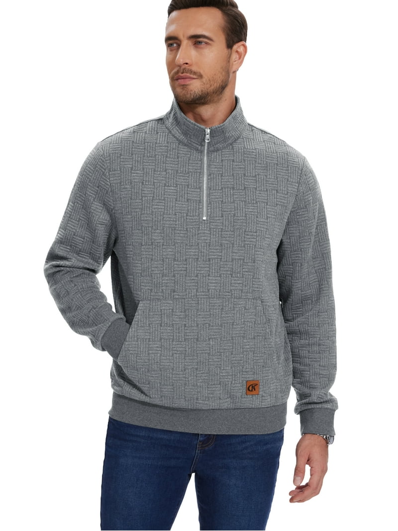 Xidunhg Men's Quarter Zip Sweatshirt Long Sleeve Waffle Casual