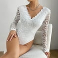 thumbnail image 4 of WMTBSRSW Women's Long Sleeve Bodysuit Floral Lace V Neck Bodysuit Top Backless Going Out Leotard Tops, 4 of 6