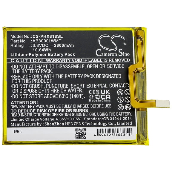 2800mAh AB3000LWMT Battery for Philips Xenium X818