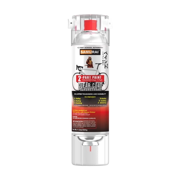 Samurai 2-Part Polyurethane Spray Paint Clear Coat for Bike - 11.3 Ounce UV Resistant and Rust Resistant Polyurethane Spray (Flat Clear, Pack of 1 Can)