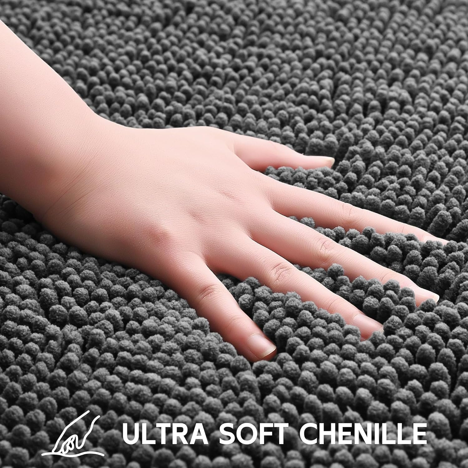 Bath Rug Mat,Extra-Soft Absorbent Chenille Bathroom Mats, 72" x 24" Non-Slip Rubber Backing, Large Washable Bath Mat for Bathroom Floor, Home Decor Accessories, Grey
