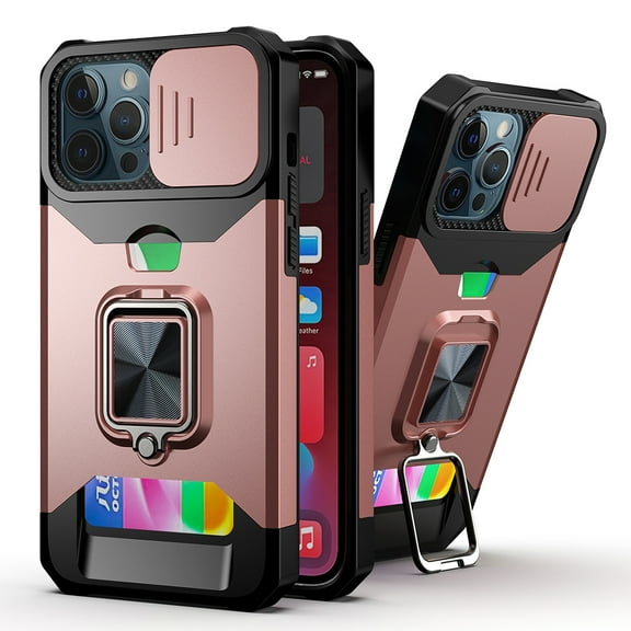 Military Grade All-In-One Ring Stand Card Case for iPhone 11 - Rose Gold