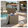 thumbnail image 7 of SONGMY 42 Gallon Deck Box Waterproof, Resin Outdoor Storage Box with Side Handles, Outdoor Storage Benches Lockable for Patio Cushions and Garden Tools (Light Brown), 7 of 7