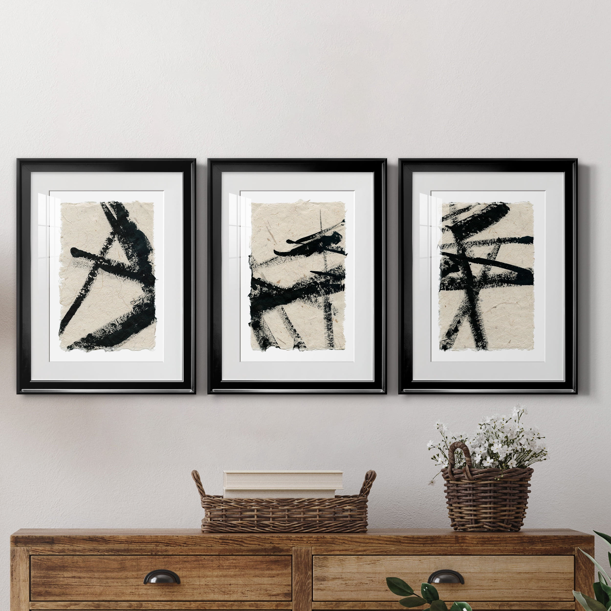 Lines Crossed I Premium Framed Prints Set of 3 - Ready to Hang - 22 x 30 Each - Black Frame