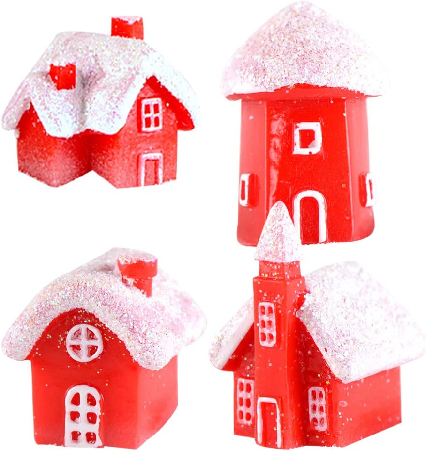 Miniature Christmas Village Houses Mini Christmas Glitter Snow Villa House Ornaments Christmas