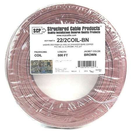 Alarm Wire Brown 22 Gauge Copper Stranded 2 Conductor 500' Coil Pack UL
