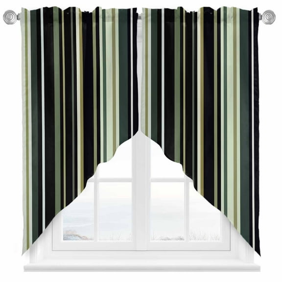 Black Green Swag Valances for Windows 2 Pack Stripe Swag Kitchen Curtains 36 Inches Long Rod Pocket Short Window Treatment for Kitchen Bathroom 28"x36"